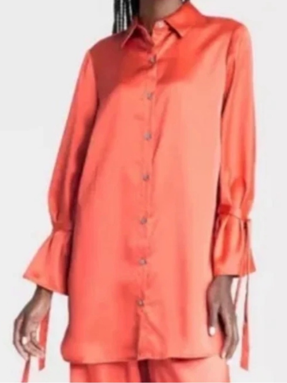 Black History Month Orange Silky Satin Button Down Shirt Tunic Top Sz XS